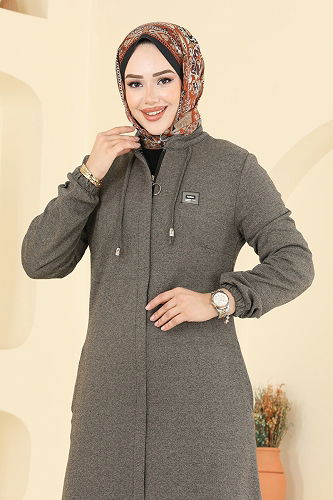 moda selvim عباءة بني PL9170 - Thumbnail