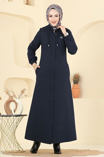 moda selvim Abaya PL9170 Navy Blue - Thumbnail