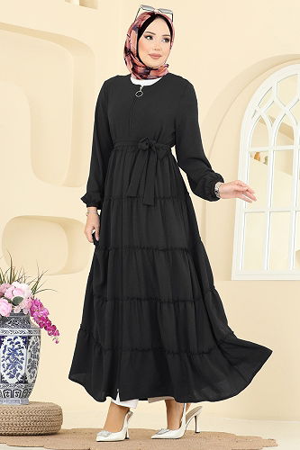 moda selvim Abaya PL9174 Black - Thumbnail