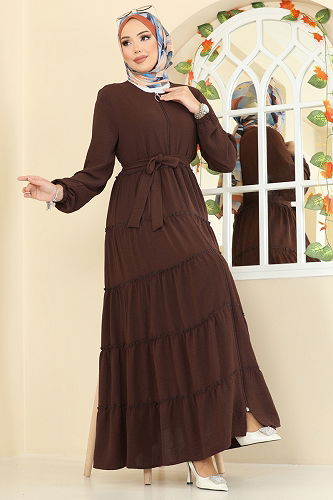 moda selvim Abaya PL9174 Brown - Thumbnail