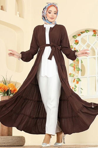 moda selvim Abaya PL9174 Brown - Thumbnail