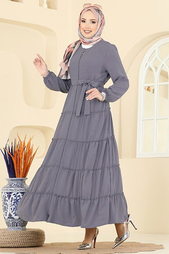 moda selvim Abaya PL9174 Gray - Thumbnail