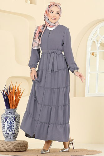 moda selvim Abaya PL9174 Gray - Thumbnail