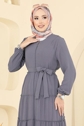 moda selvim عباءة رمادي PL9174 - Thumbnail