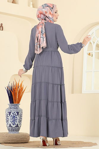 moda selvim عباءة رمادي PL9174 - Thumbnail
