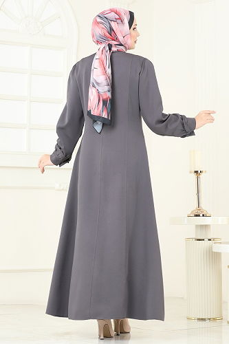 moda selvim عباءة رمادي غامق PL9191 - Thumbnail