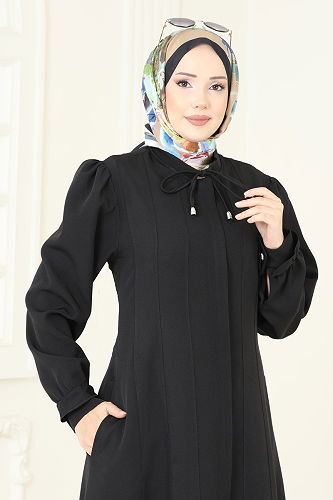 moda selvim عباءة أسود PL9191 - Thumbnail
