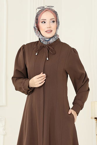 moda selvim Abaya PL9191 Brown - Thumbnail