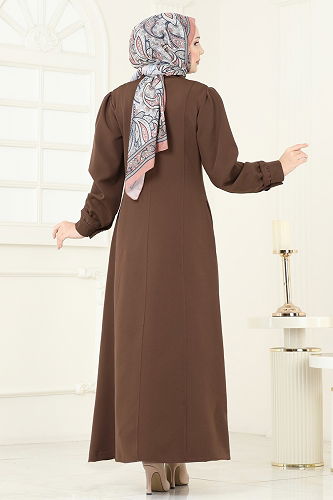 moda selvim عباءة بني PL9191 - Thumbnail