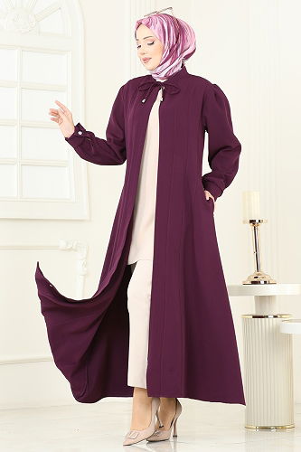 moda selvim Abaya PL9191 Damson - Thumbnail