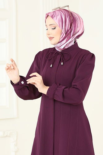 moda selvim Abaya PL9191 Damson - Thumbnail