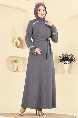 moda selvim Abaya PL9196 Anthracite - Thumbnail