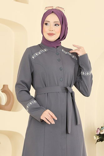moda selvim Abaya PL9196 Anthracite - Thumbnail