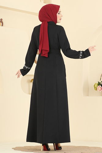 moda selvim Abaya PL9196 Black - Thumbnail