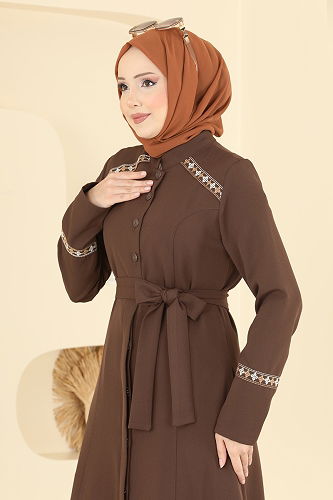 moda selvim عباءة بني PL9196 - Thumbnail