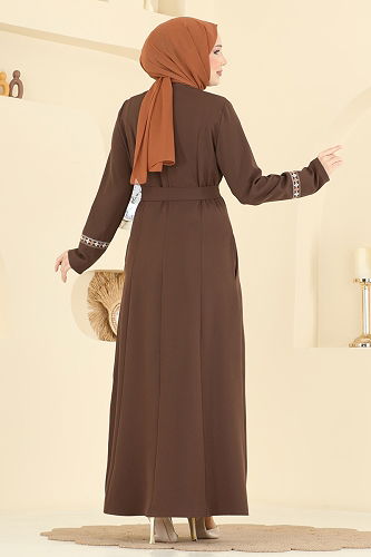 moda selvim عباءة بني PL9196 - Thumbnail