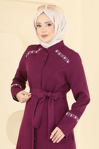 moda selvim Abaya PL9196 Damson - Thumbnail