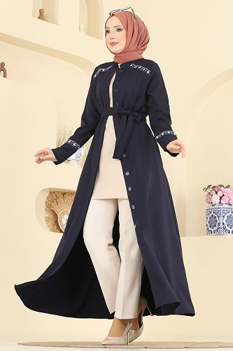 moda selvim Abaya PL9196 Navy Blue - Thumbnail