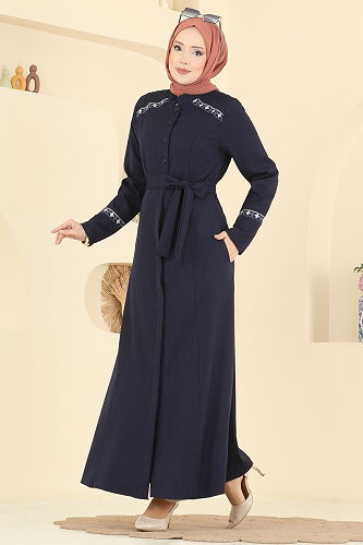 moda selvim Abaya PL9196 Navy Blue - Thumbnail
