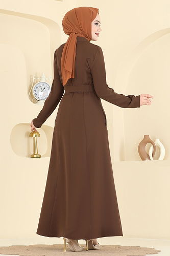 moda selvim Abaya PL9197 Brown - Thumbnail
