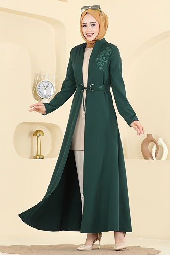 moda selvim Abaya PL9197 Emerald - Thumbnail