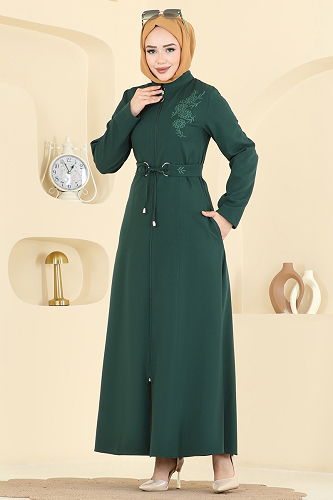 moda selvim Abaya PL9197 Emerald - Thumbnail