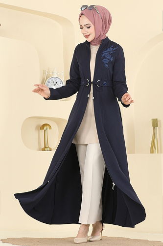 moda selvim Abaya PL9197 Navy Blue - Thumbnail