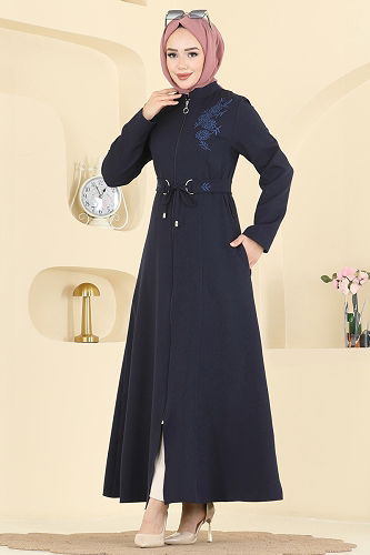 moda selvim Abaya PL9197 Navy Blue - Thumbnail
