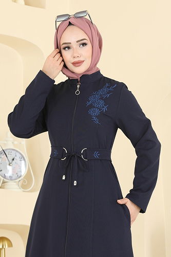 moda selvim Abaya PL9197 Navy Blue - Thumbnail