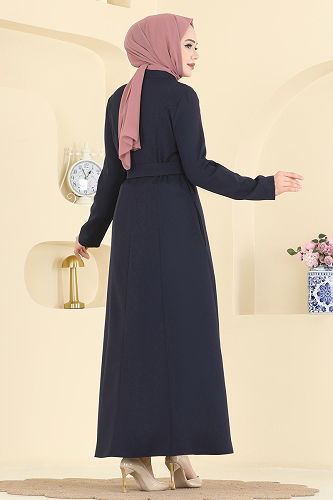 moda selvim Abaya PL9197 Navy Blue - Thumbnail