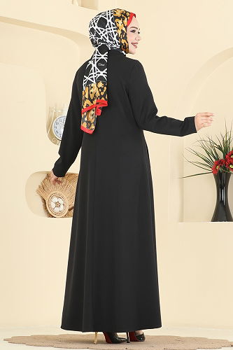 moda selvim عباءة أسود PL9201 - Thumbnail