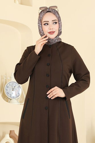 moda selvim Abaya PL9201 Dark Brown - Thumbnail