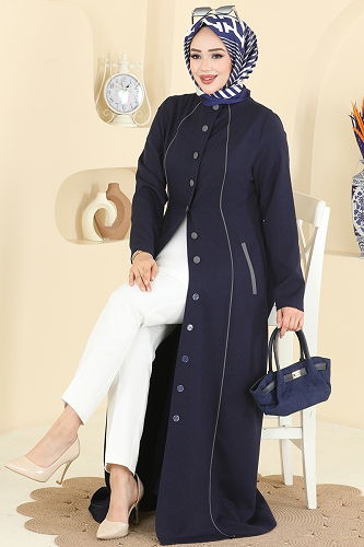 moda selvim Abaya PL9201 Navy Blue - Thumbnail