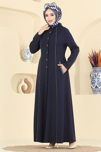 moda selvim Abaya PL9201 Navy Blue - Thumbnail