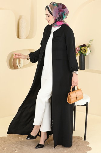 moda selvim Abaya PL9224 Black - Thumbnail