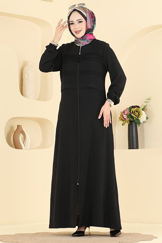 moda selvim عباءة أسود PL9224 - Thumbnail