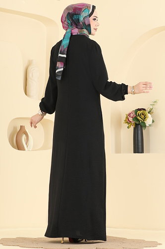 moda selvim عباءة أسود PL9224 - Thumbnail