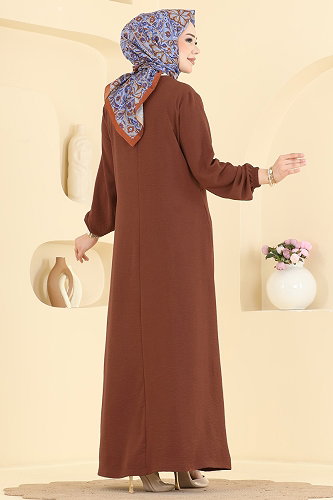 moda selvim Abaya PL9224 Brown - Thumbnail