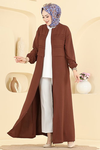 moda selvim عباءة بني PL9224 - Thumbnail