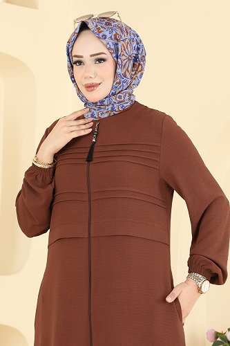 moda selvim عباءة بني PL9224 - Thumbnail