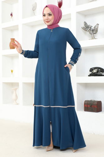 moda selvim Abaya RBA2001 Indigo - Thumbnail