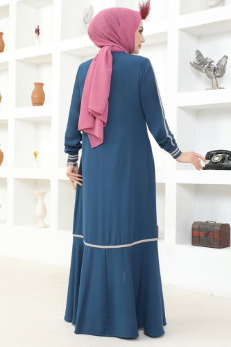 moda selvim Abaya RBA2001 Indigo - Thumbnail