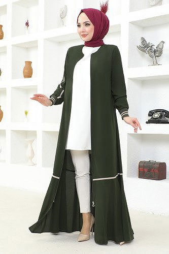 moda selvim عباءة اخضر عفني RBA2001-M - Thumbnail