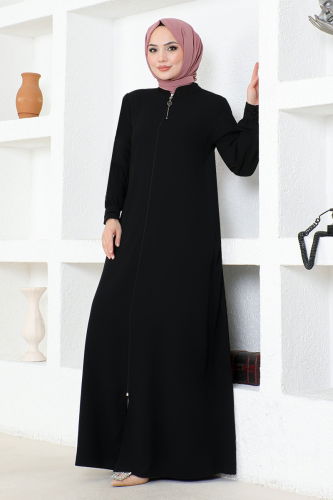 moda selvim Abaya RBA2003 Black - Thumbnail