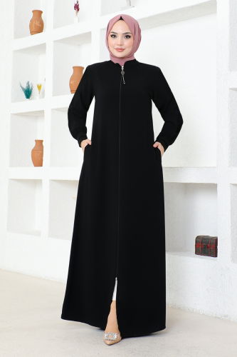 moda selvim Abaya RBA2003 Black - Thumbnail