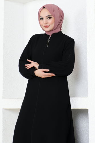 moda selvim Abaya RBA2003 Black - Thumbnail