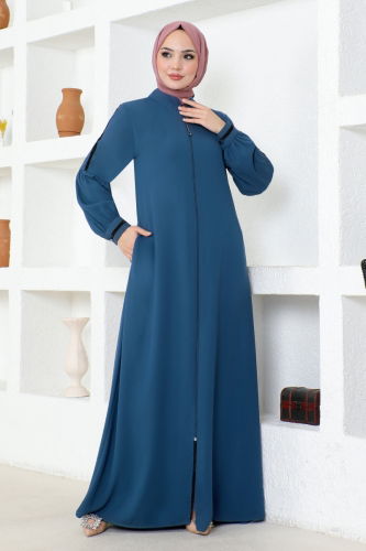 moda selvim Abaya RBA2003 Indigo - Thumbnail