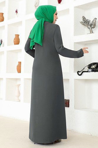 moda selvim عباءة رمادي RBA2005-M - Thumbnail