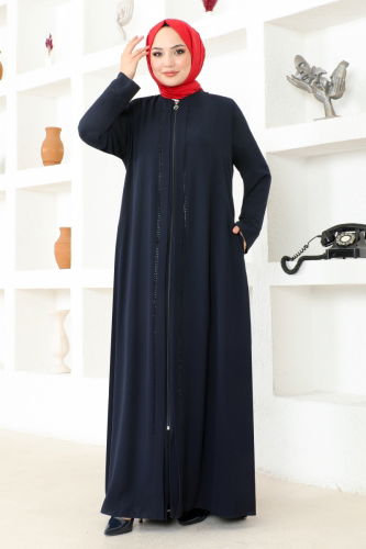 moda selvim Abaya RBA2005 Navy Blue - Thumbnail