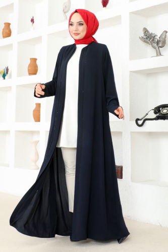 moda selvim Abaya RBA2005 Navy Blue - Thumbnail